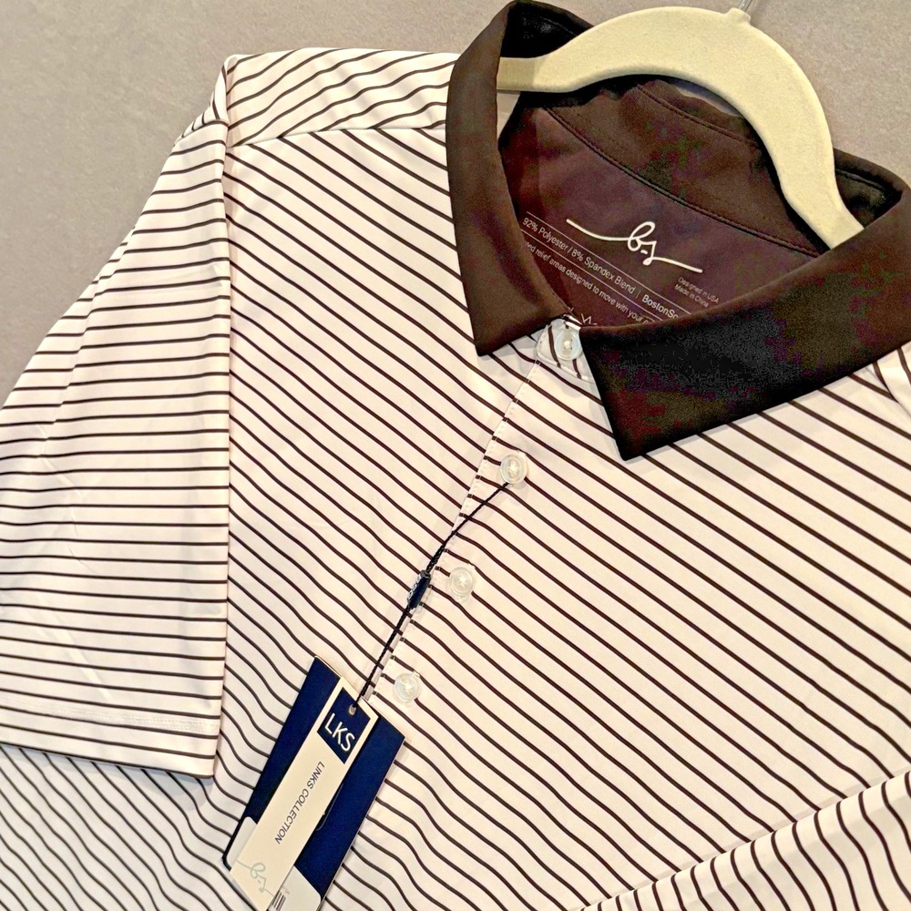 NWT!! Boston Scott Golf Men Polo Shirt GEN 3 2XL Black White Stripe Stretch Soft